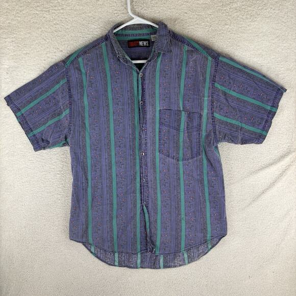 Vintage Todays News Shirt Mens Large Purple Beach Club Tribal Print 80s Retro - Picture 1 of 14